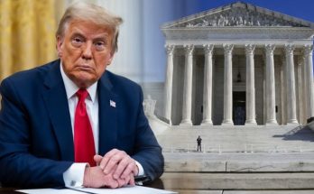 Trump leaving Supreme Court during oral arguments
