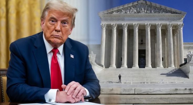 Trump leaving Supreme Court during oral arguments