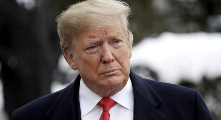 donald Trump with somber expression beneath headline announcing death of top official