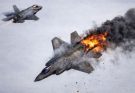 jet fighter engulfed in flames during mid-air incident