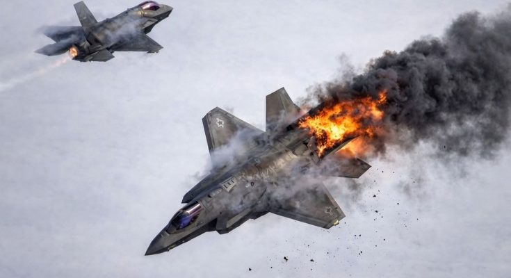 jet fighter engulfed in flames during mid-air incident