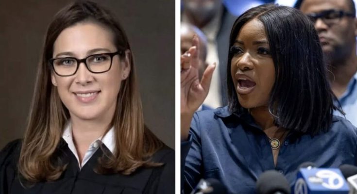 split image showing Judge Sarah McBride in judicial robes and activist Maya Wiley