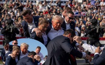 secret Service agents protect former President Trump at rally after shots fired, with