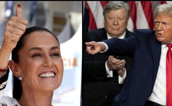 four-panel composite showing Donald Trump and Mexican President Claudia Sheinbaum in