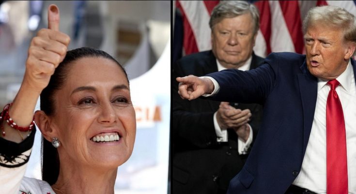 four-panel composite showing Donald Trump and Mexican President Claudia Sheinbaum in