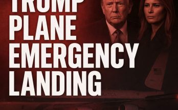 donald Trump and Melania Trump with emergency landing breaking news text overlay on