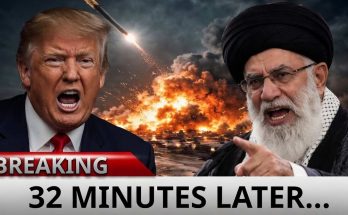 donald Trump and Ayatollah Khamenei with breaking news banner reading 32 MINUTES LATER