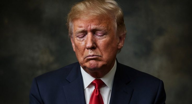 solemn man in suit with closed eyes and red tie