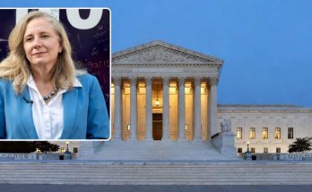 rep. Abigail Spanberger inset over Supreme Court building with headline about Virginia