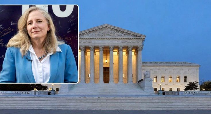 rep. Abigail Spanberger inset over Supreme Court building with headline about Virginia