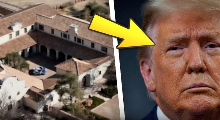 aerial view of large estate with close-up of serious man’s face