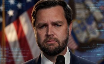 serious man in suit with American flag background