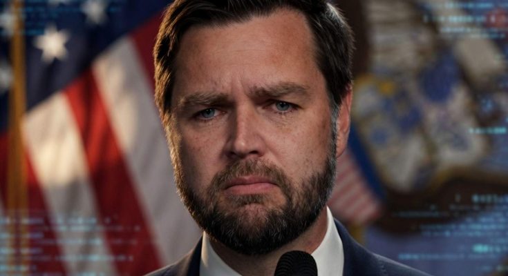 serious man in suit with American flag background