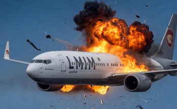 LMM Airlines passenger jet engulfed in mid-air explosion with debris scattering across