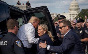 security detail escorts a man into vehicle near Capitol building