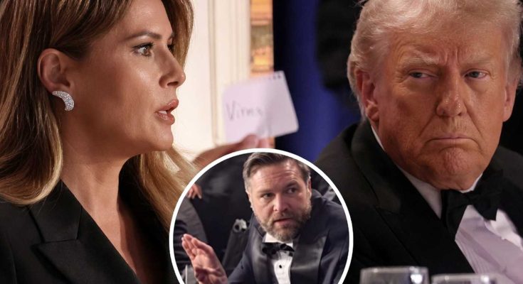 formal dinner with notable figures and intense expressions