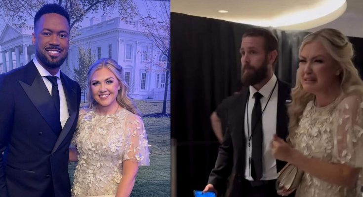 elegant couple at formal event near White House backdrop