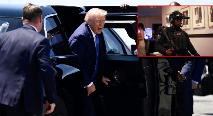 man in suit exits vehicle, security nearby, intense scene