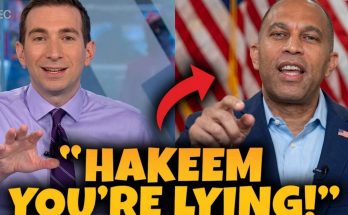hakeem Jeffries pointing at CNBC interviewer during tense exchange with bold text