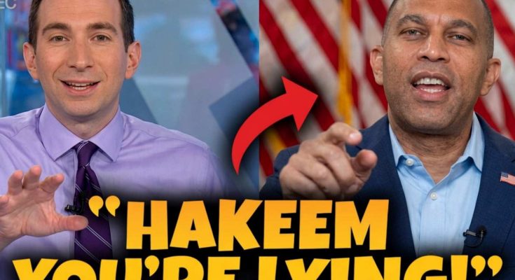 hakeem Jeffries pointing at CNBC interviewer during tense exchange with bold text