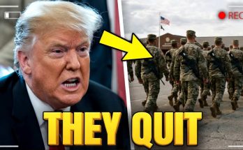 donald Trump shown alongside soldiers marching away with bold THEY QUIT text overlay and