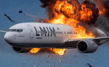LMM Launtran commercial jet airliner exploding mid-flight with massive fireball and