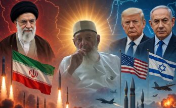 world leaders with national flags and missiles in background