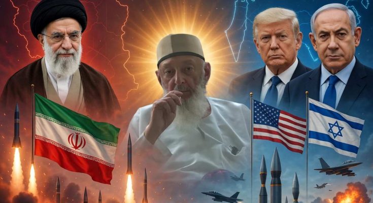 world leaders with national flags and missiles in background