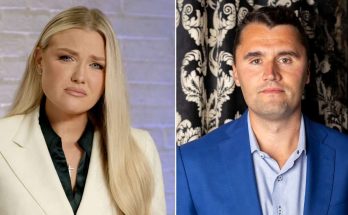 two professionals in contrasting formal attire against textured backgrounds