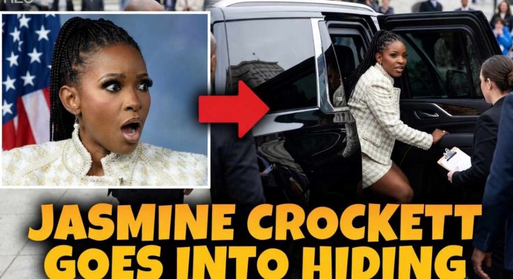 jasmine Crockett surprised expression, entering vehicle, media event