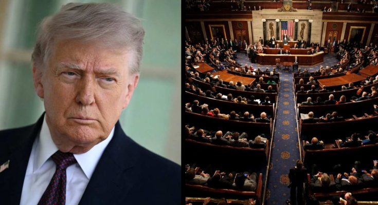 donald Trump portrait beside House chamber with text Calling Secret Service Dem Rep Makes