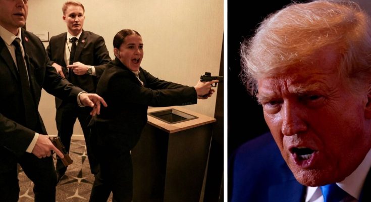 security team with drawn weapons in tense situation