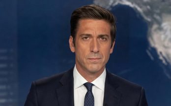 news anchor David Muir stands at desk in ABC World News Tonight studio with digital globe