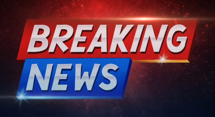 breaking news alert with red and blue backdrop, urgent announcement
