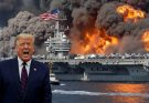 explosive scene with aircraft carrier and public figure