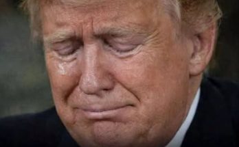 donald Trump crying with tears streaming down his face in close-up portrait