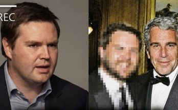 man in interview and two men in formal attire with blurred face