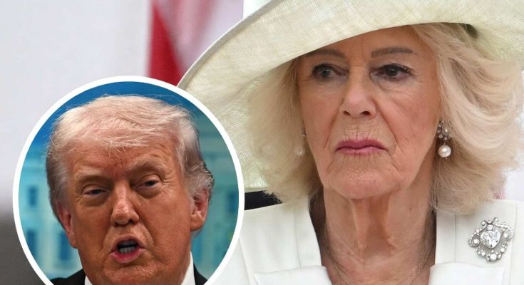 elegant woman in white hat alongside older man speaking